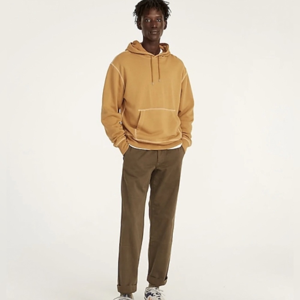 J. Crew Garment Dyed Thermal Lined Pullover Hoodie SZ M Distant Plains Mustard